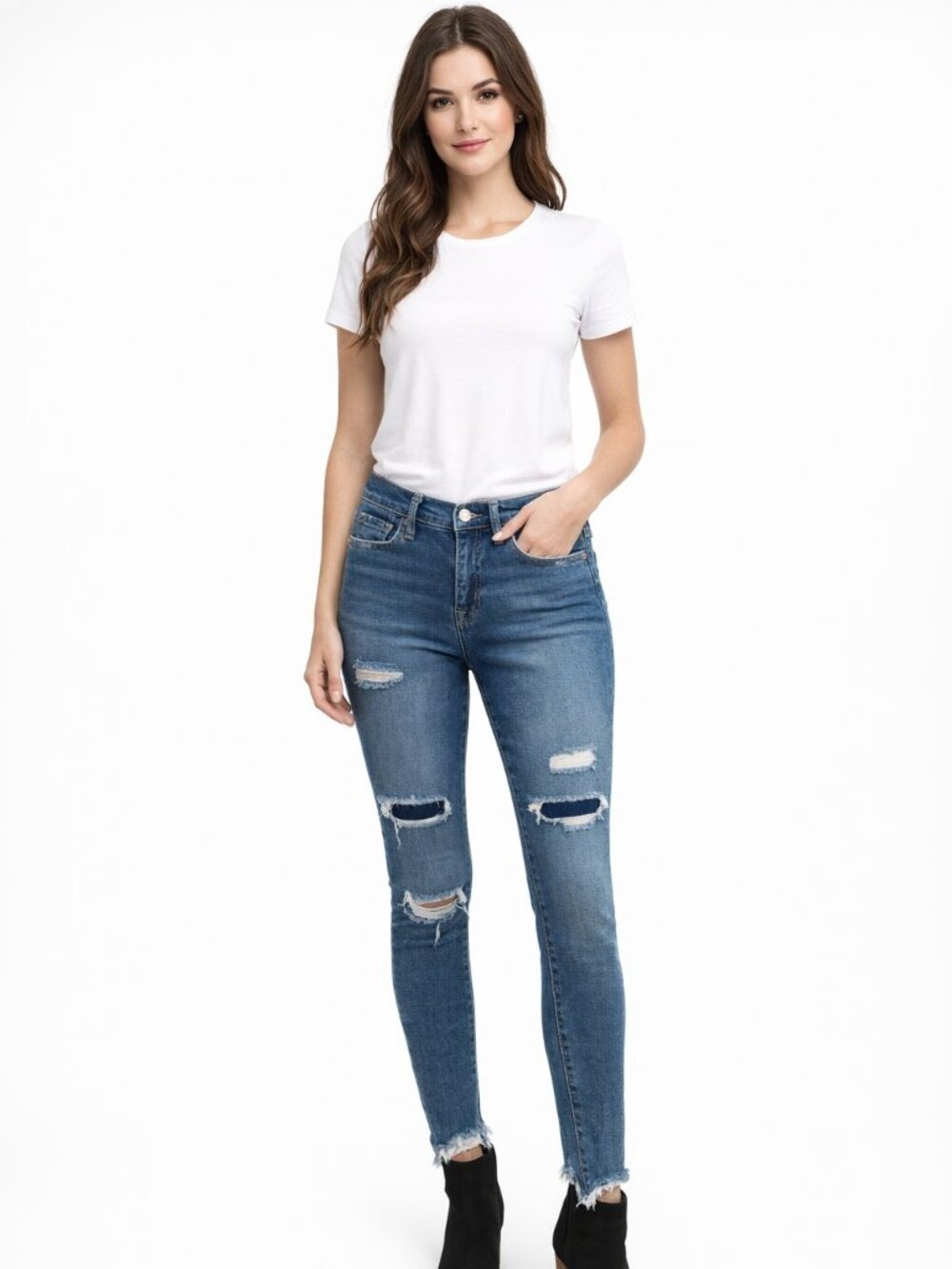 We The Free High Rise Distressed Frayed Hem Skinny Jeans Size 26